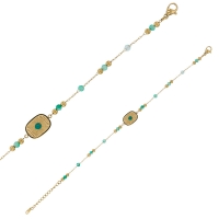 Bracelet orné de fluorites et résine vertes, acier doré