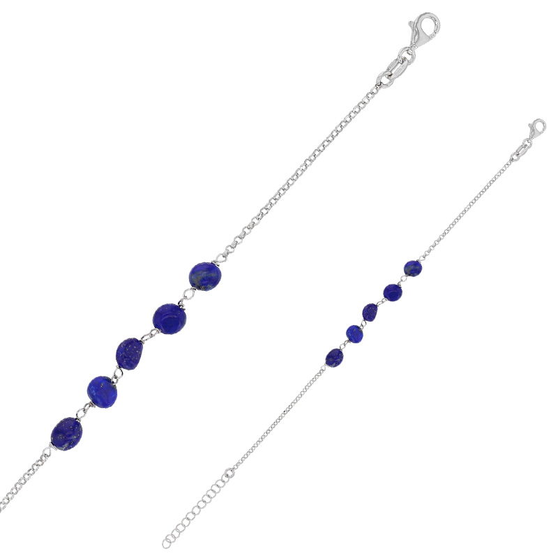 Bracelet orné de Lapis-lazuli, argent 925/1000 doré