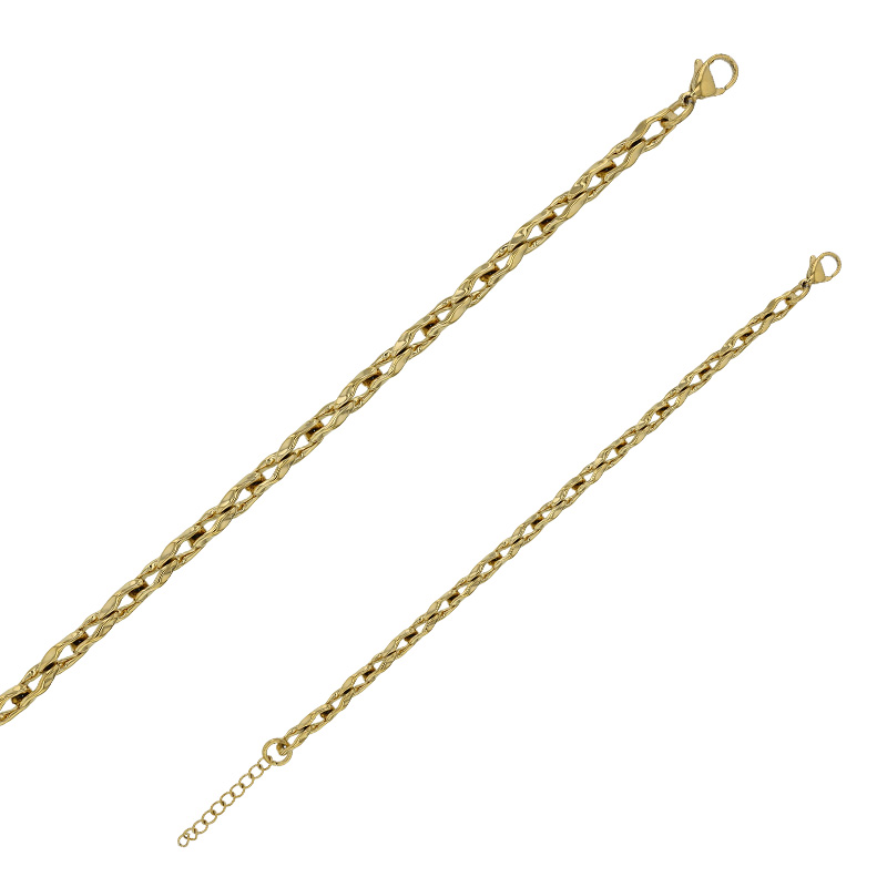 Bracelet orné de maille martelée et torsadée en acier doré