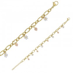 Bracelet orné de pampilles en pierres de lune ronde et forme fleur en acier doré