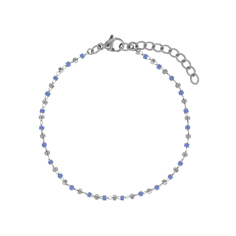 Bracelet orné de perle de verre bleu lavande et acier