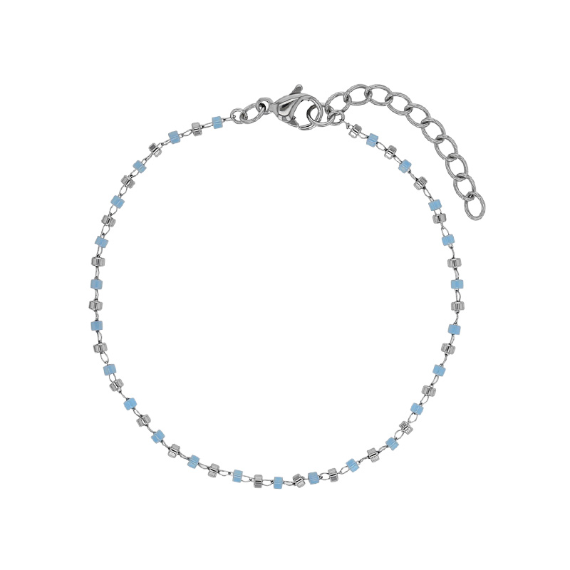Bracelet orné de perle de verre bleu lavande et acier