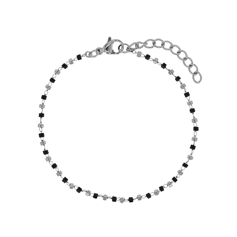 Bracelet orné de perle de verre bleu lavande et acier