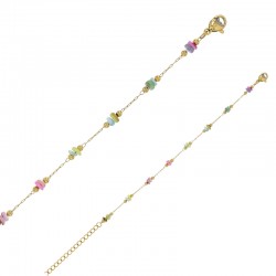 Bracelet orné de perles de coquillages multicolores en acier doré