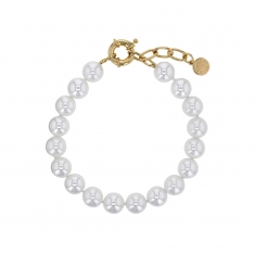 Bracelet orné de perles de Majorque blanc nacré en laiton doré