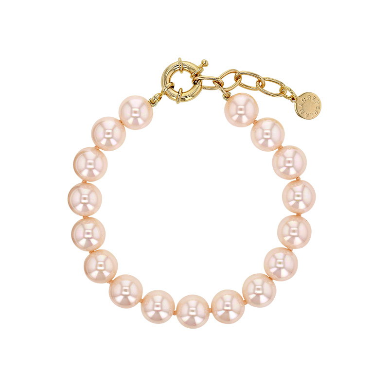 Bracelet orné de perles de Majorque rose en laiton doré