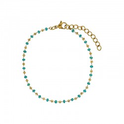 Bracelet orné de perles de verre rose et boule en acier doré
