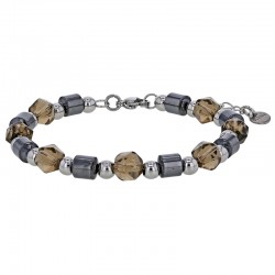 Bracelet orné de perles de verres facettées et cylindres en hématite, acier