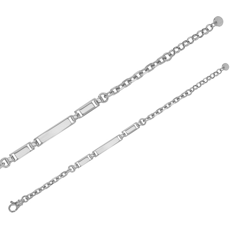 Bracelet orné de 3 rectangles lisses en argent 925/1000 platiné