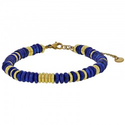 Bracelet orné de ronds en calcédoine bleue et acier doré