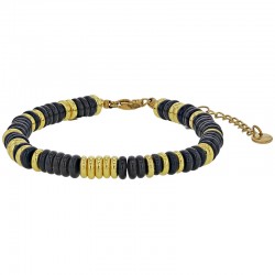 Bracelet orné de ronds en calcédoine bleue et acier doré