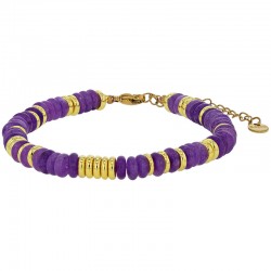 Bracelet orné de ronds en calcédoine bleue et acier doré