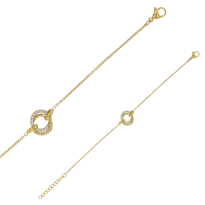 Bracelet orné de 2 ronds entrélacés lisse et oxydes en acier doré