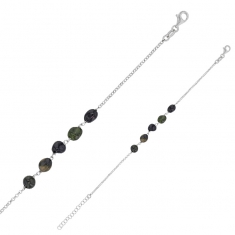 Bracelet orné de Tourmalines noires, argent 925/1000 platiné