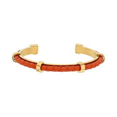 Bracelet ouvert en acier avec un cordon synthétique noir