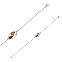 Bracelet ovale ambre cognac en argent 925/1000 rhodié