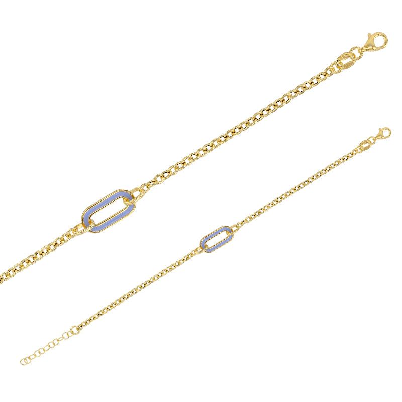 Bracelet ovale bleu en émail, argent 925/1000 doré