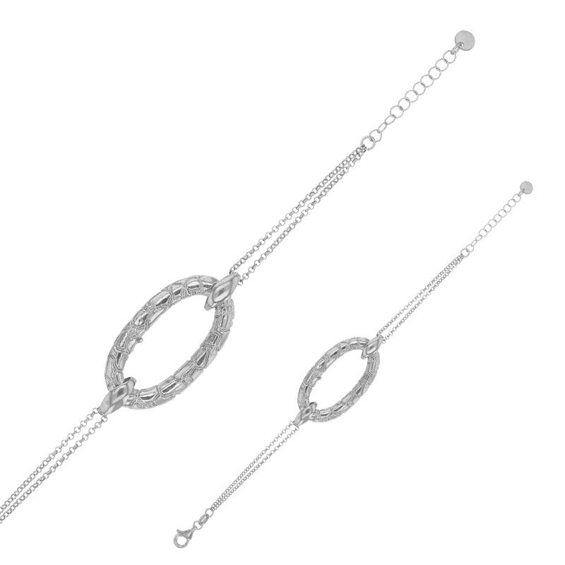 Bracelet ovale effet écailles de tortue, argent 925/1000 platiné