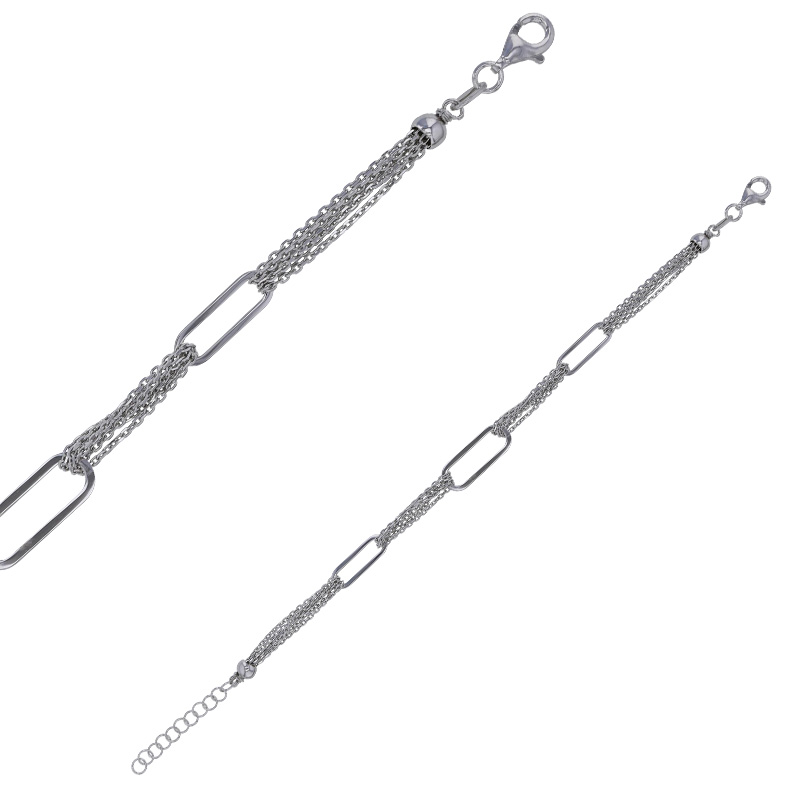 Bracelet 3 ovales ajourés et chaînes en argent 925/1000 rhodié