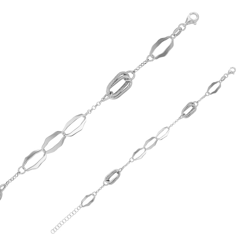 Bracelet ovales brillants et entrelacés, argent 925/1000 rhodié