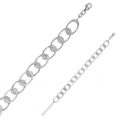 Bracelet ovales brossés et ciselés, argent 925/1000 platiné
