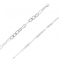 Bracelet ovales ciselés et brillants, argent 925/1000 rhodié