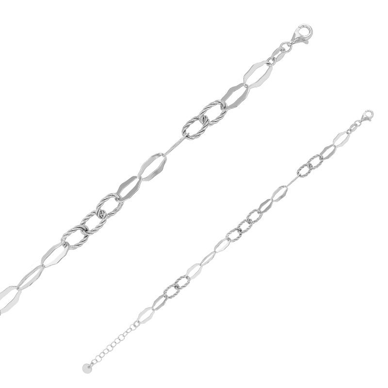 Bracelet ovales ciselés et brillants, argent 925/1000 rhodié