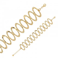 Bracelet ovales martelés maille fantaisie, fermoir menotte, argent 925/1000 doré