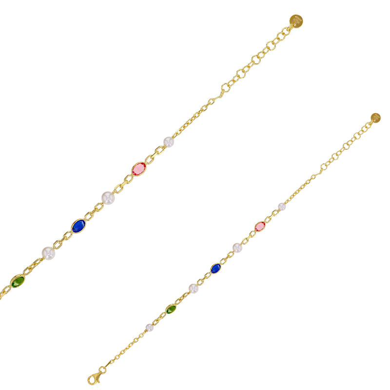 Bracelet oxydes de couleurs et perles de culture d'eau douce, argent 925/1000 doré