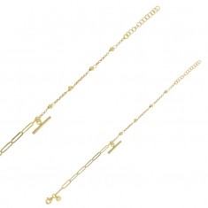 Bracelet pampille barre et maille boule, argent 925/1000 doré