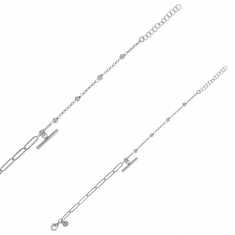 Bracelet pampille barre et maille boule, argent 925/1000 rhodié