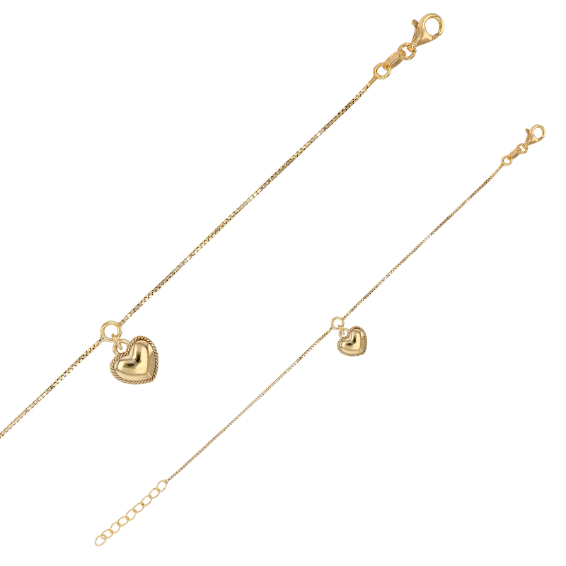 Bracelet pampille coeur, argent 925/1000 doré