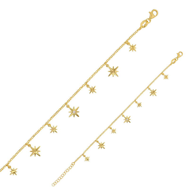 Bracelet pampilles étoiles, argent 925/1000 platiné, oxyde