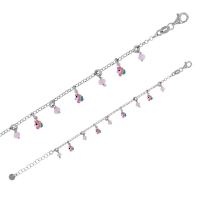 Bracelet pampilles licornes et boules multicolores en émail, argent 925/1000 platiné