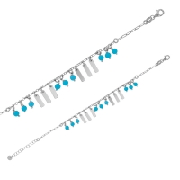 Bracelet pampilles rectangles et résine bleu turquoise, argent 925/1000 platiné