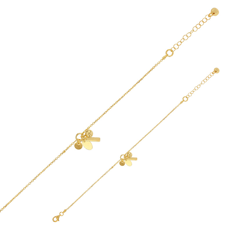 Bracelet pampilles rond, ovale, barre et boule, argent 925/1000 platiné