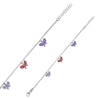 Bracelet 3 papillons émail rose, fuchsia et violet argent 925/1000 rhodié
