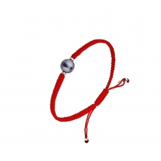 Bracelet perle de Tahiti de culture cerclée baroque, cordon réglable coton tressé rouge