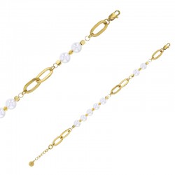 Bracelet perles de coquillage maille ovale en acier doré
