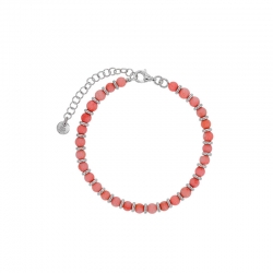 Bracelet perles de verre corail en argent doré 925/1000