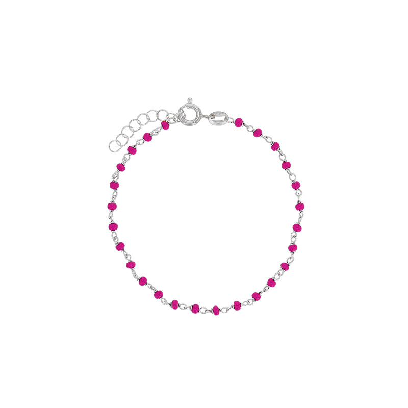 Bracelet perles de verre fuchsia, argent 925/1000 platiné