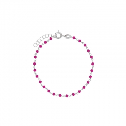 Bracelet perles de verre fuchsia, argent 925/1000 platiné