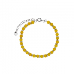 Bracelet perles de verre jaune en argent doré 925/1000