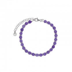 Bracelet perles de verre lilas en argent doré 925/1000