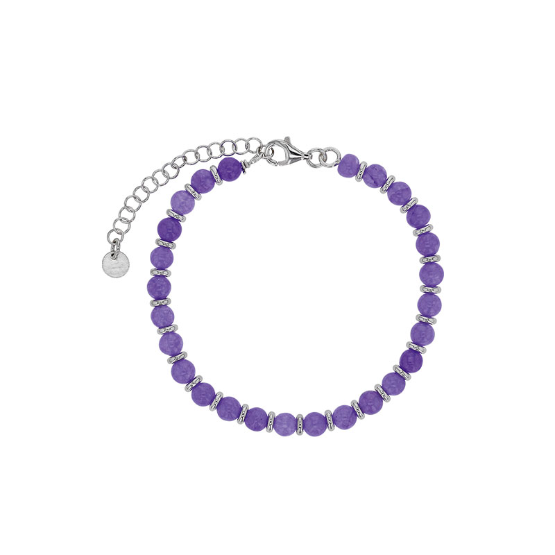 Bracelet perles de verre lilas en argent 925/1000 rhodié