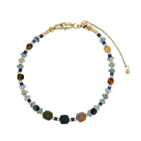 Bracelet perles de verre Miyuki jaspe ocean oeil de tigre turquoise reconstituée, acier doré