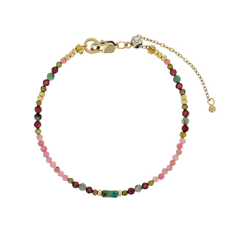 Bracelet perles de verre Miyuki jaspe rhodonite grenat et oxyde, acier doré