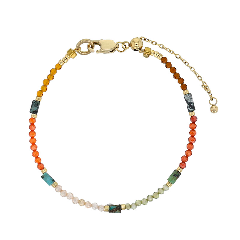 Bracelet perles de verre Miyuki oxyde, jaspe, grenat orange et acier doré