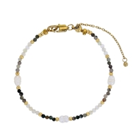 Bracelet perles de verre Miyuki perle de culture d'eau douce jade grise et blanche, acier doré