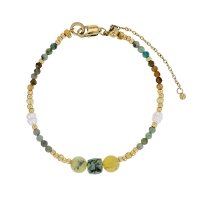 Bracelet perles de verre Miyuki, perle de culture d'eau douce, jaspe cristal et oxyde, acier doré